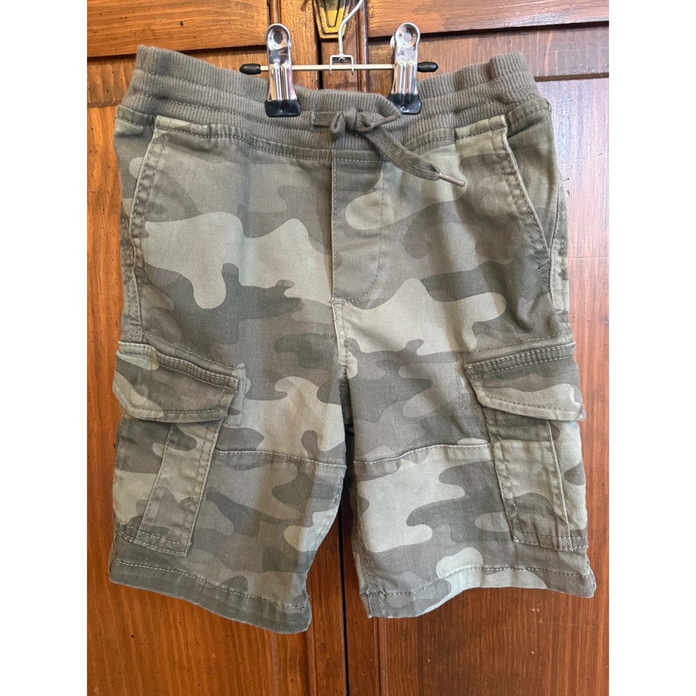 Eddie Bauer Kids Camo Cargo Shorts Green Camouflage XS 5/6  Waist Drawstring